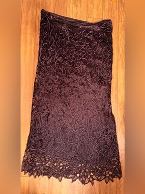 SILKEN POETRY BROWN CROCHET LOOK SILK SKIRT 💕 SIZE LARGE BOHEMIAN ECLECTIC